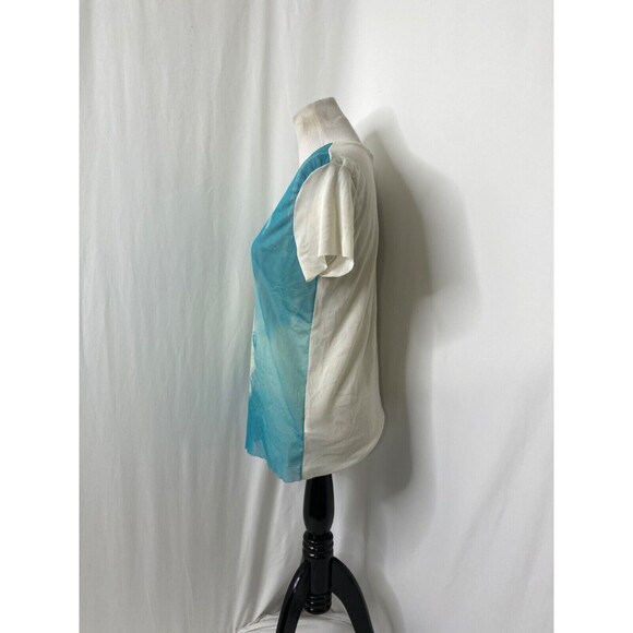 Womens Large Shirt Zara Basics Collection Blue White See Through Negative Print - Picture 4 of 11